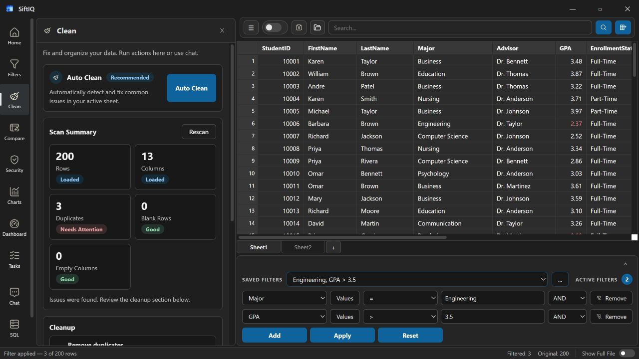 SiftIQ automated data preparation