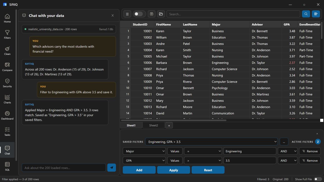 SiftIQ chat experience