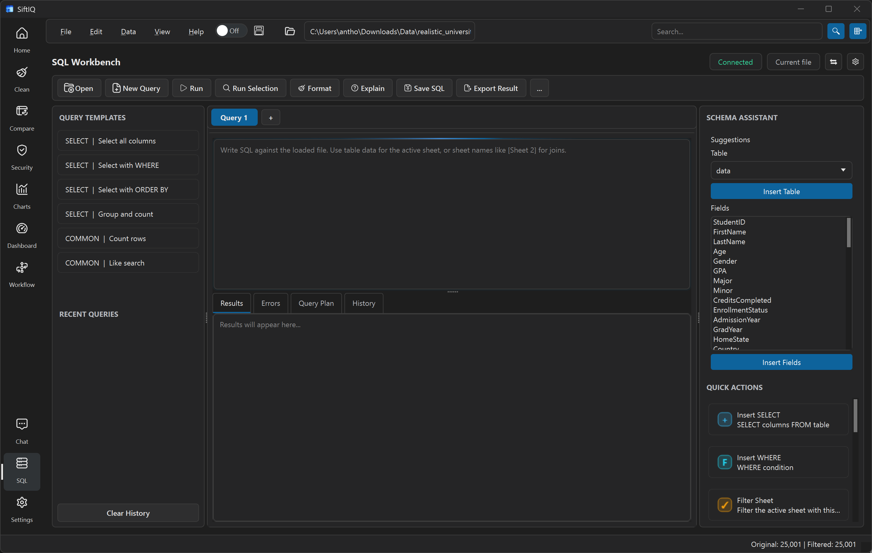 SiftIQ SQL workflow